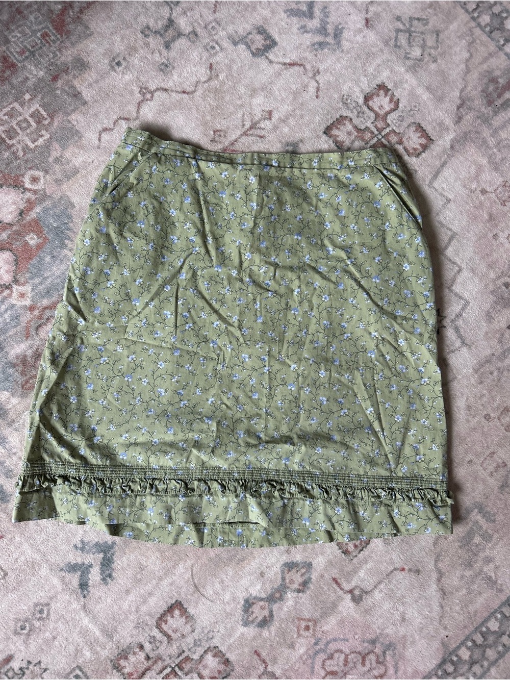 J. Crew Olive Green Floral Mini Skirt with Ruffle Hem